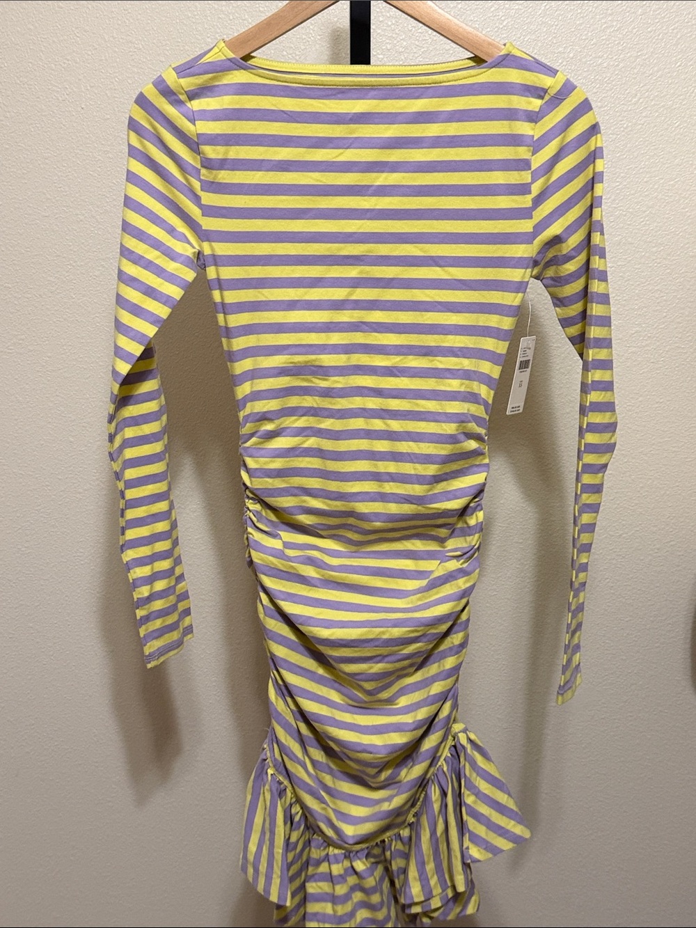 Anthropology 💐Striped Yellow & Lavender Long Sleeve Ruched Dress